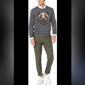 Goodthreads Knit Sweater Bear Graphic Médium Gray Brown